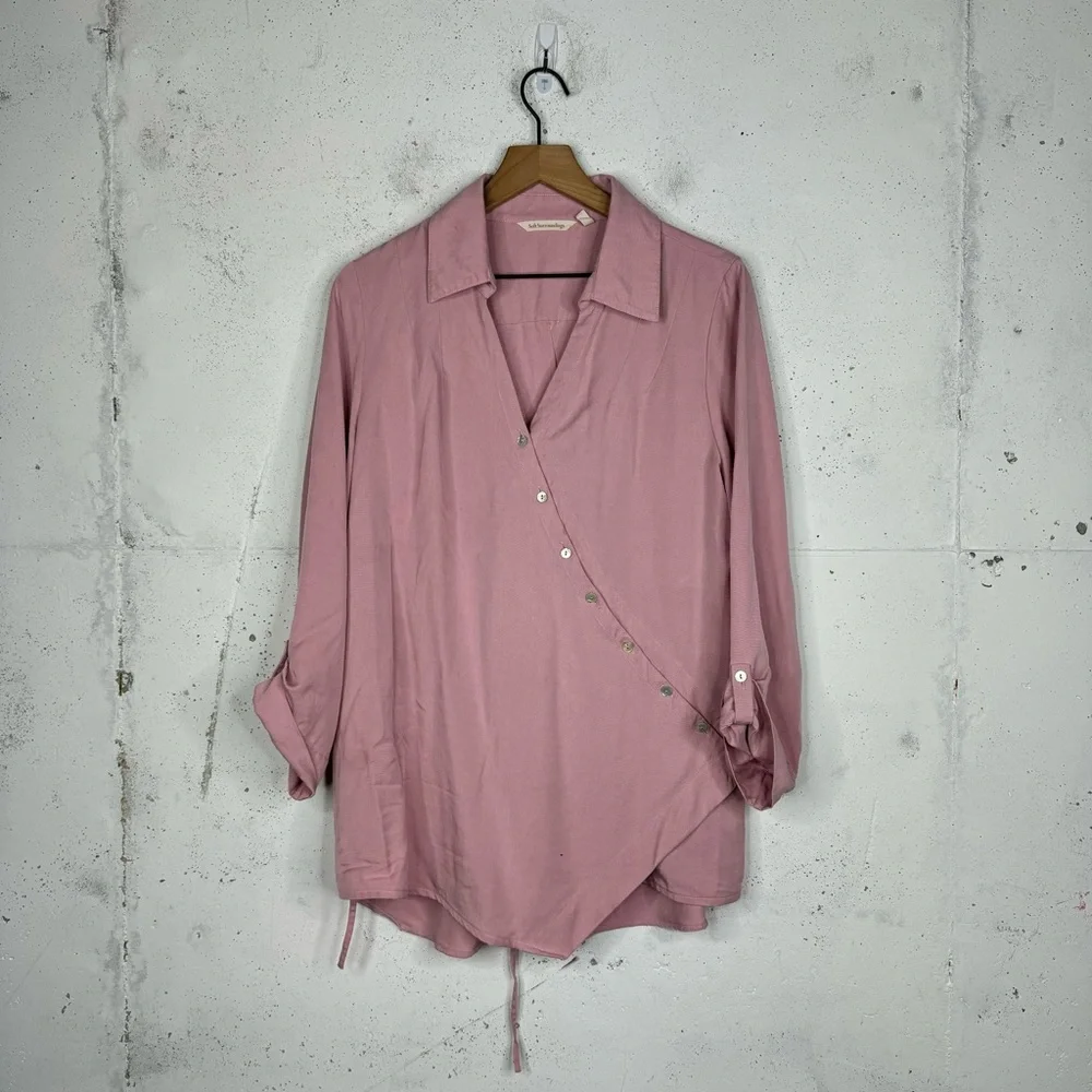 Soft Surroundings Button Wrap Tunic Top Side Button Tab Sleeves Large - Picture 1 of 10